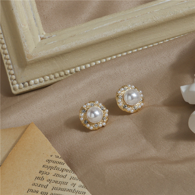 Baroque Round Pearl Rhinestone Earrings