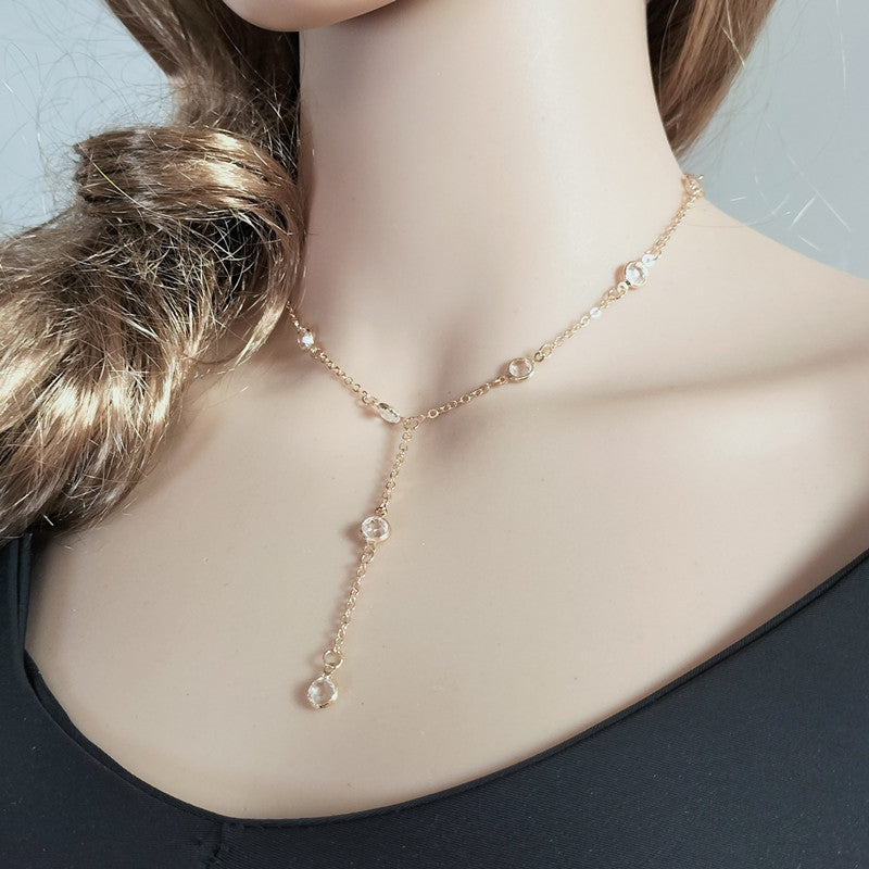 Lariat Layering Chain Crystal Stone Necklace
