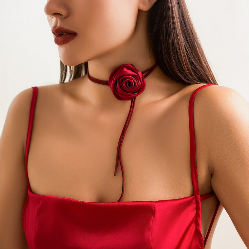 Rose Vintage Choker Necklace Elegant Fabric