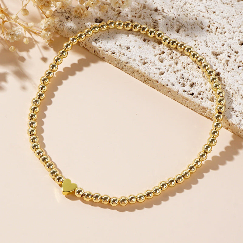 Metallic Beads Love Heart Anklets Jewelry