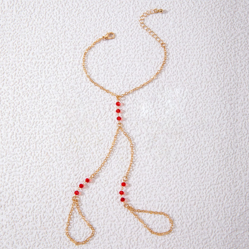 Bohemia Punk Link Chain Red bead Ring Bracelets