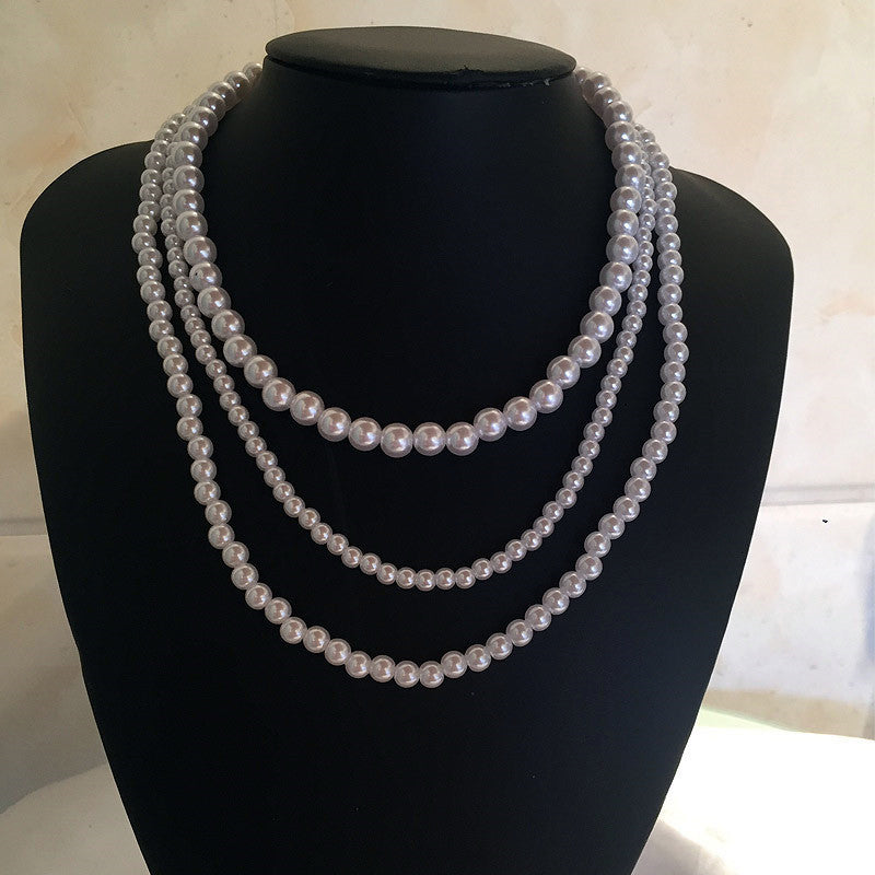White Beads Round Layer Pearl Necklace