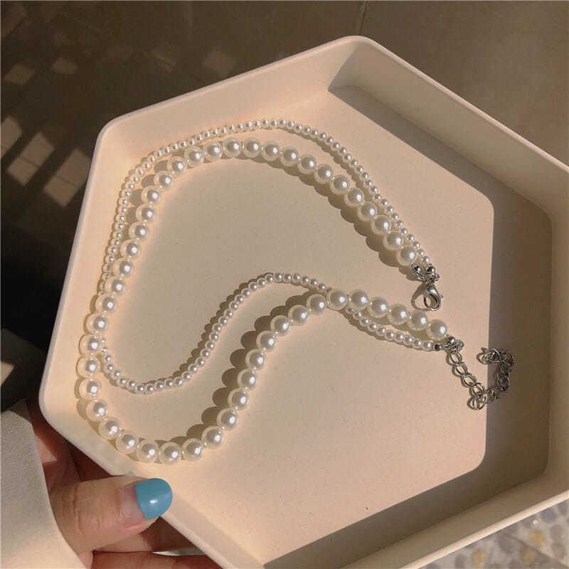 Multi Layer Chain Pearl Wedding Bridal Necklace