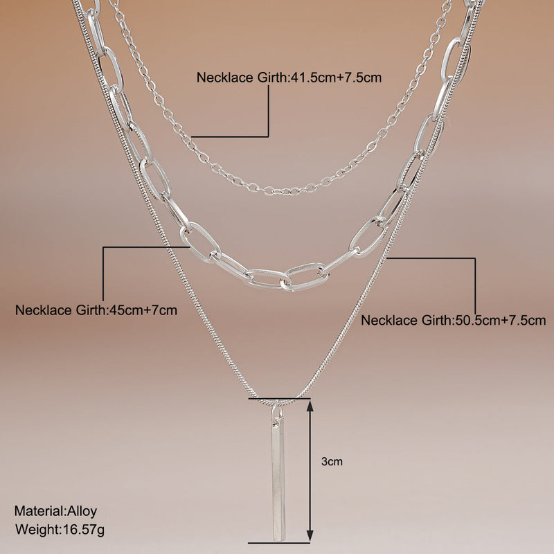 Boho Bar Multilayer Simple Layered Bar Drop Pendant Necklace