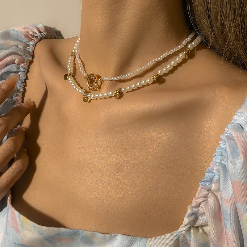 Imitation Pearl Geometric Pendant Necklace