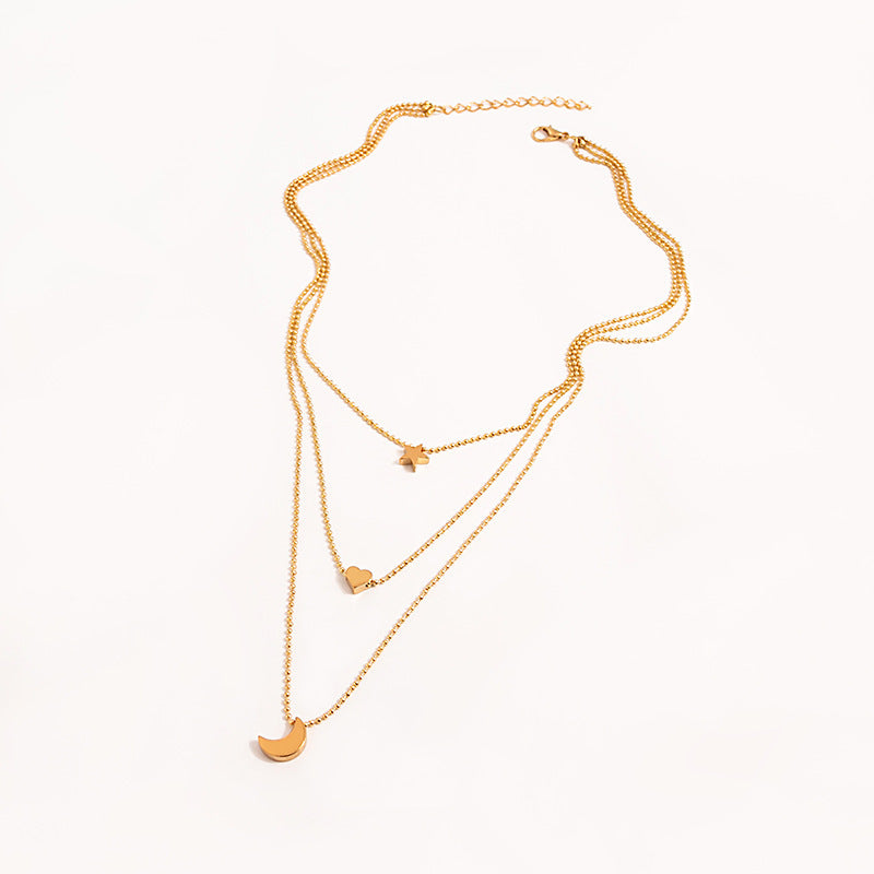 Moon Star Heart Necklace Women Multi Layer Chains Choker Necklace
