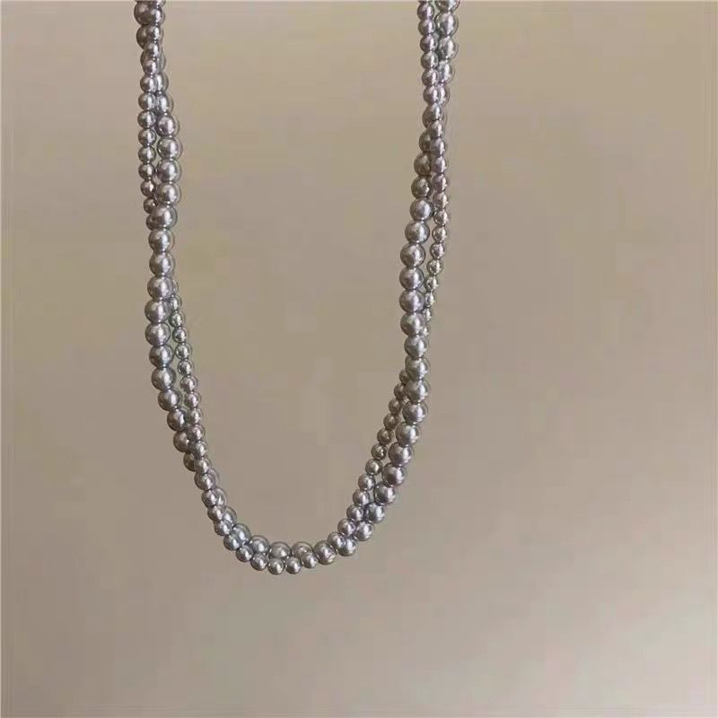 Gray Pearl Necklace Vintage Layer Choker