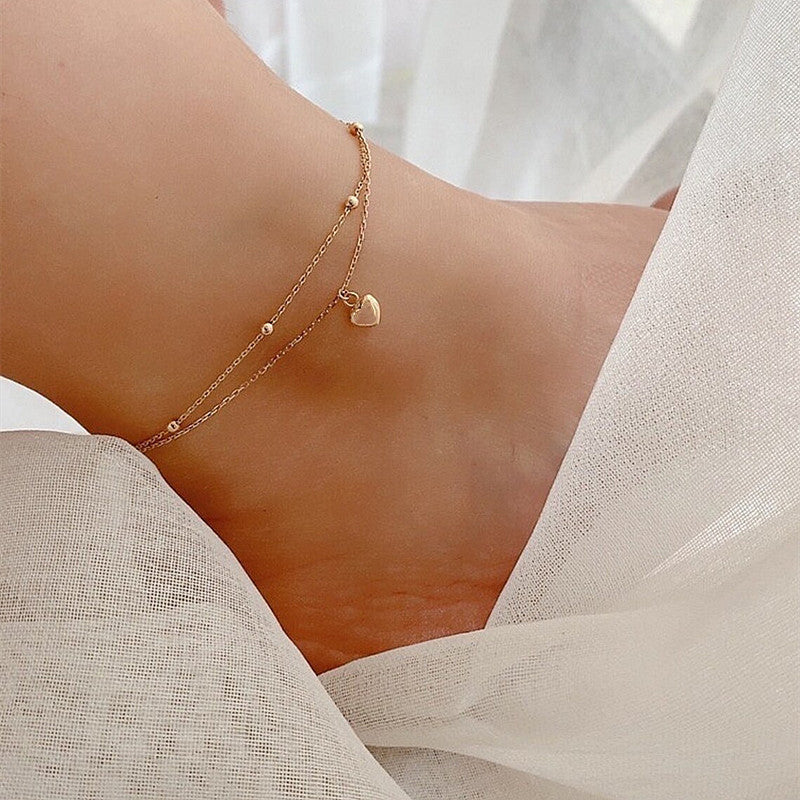 Bohemian Layered Heart Anklet Jewelry