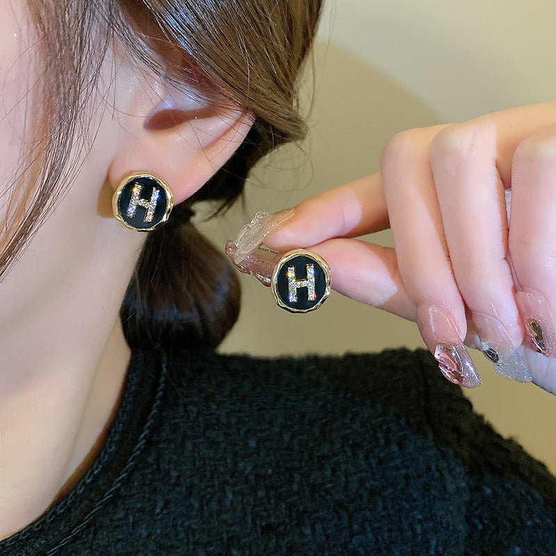 Enamel initial Letter H Earings