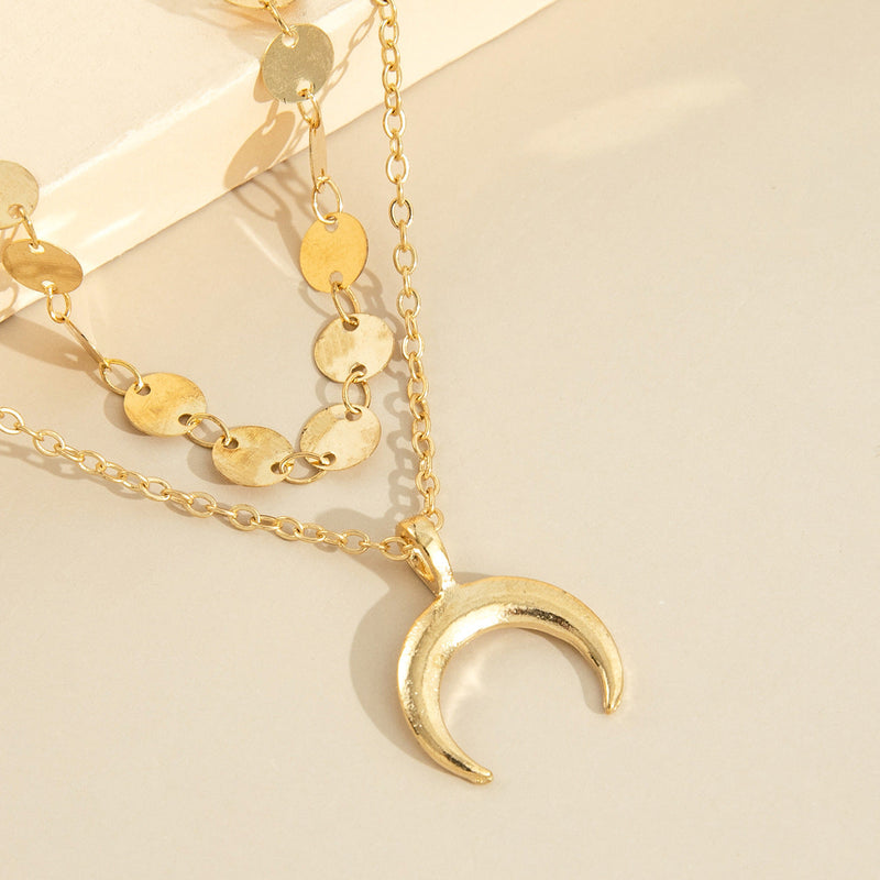 Bohemian Moon Pendant Necklace Layer Chain