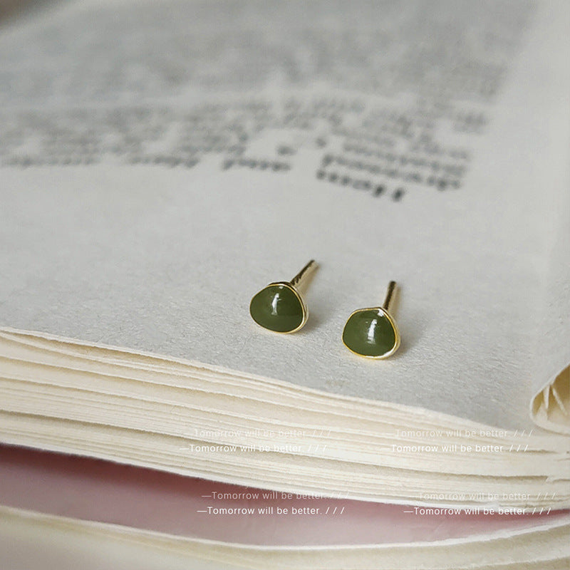 Geometric Green Enamel Stud Earrings