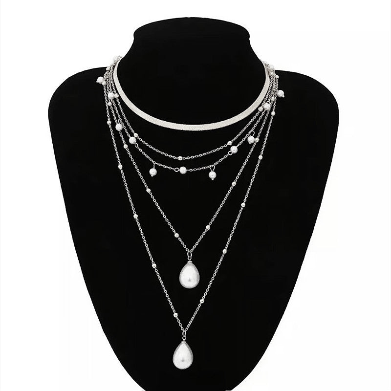 Women Multi-Layer Bead Pearl Choker Necklace