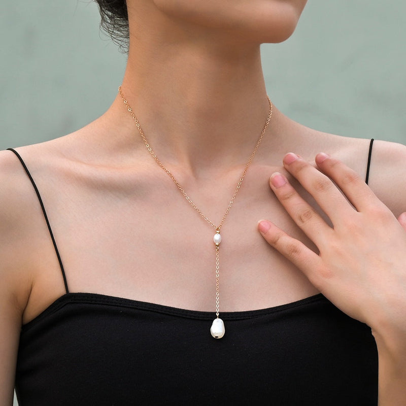 Women Pearl Sweater Chain Necklace