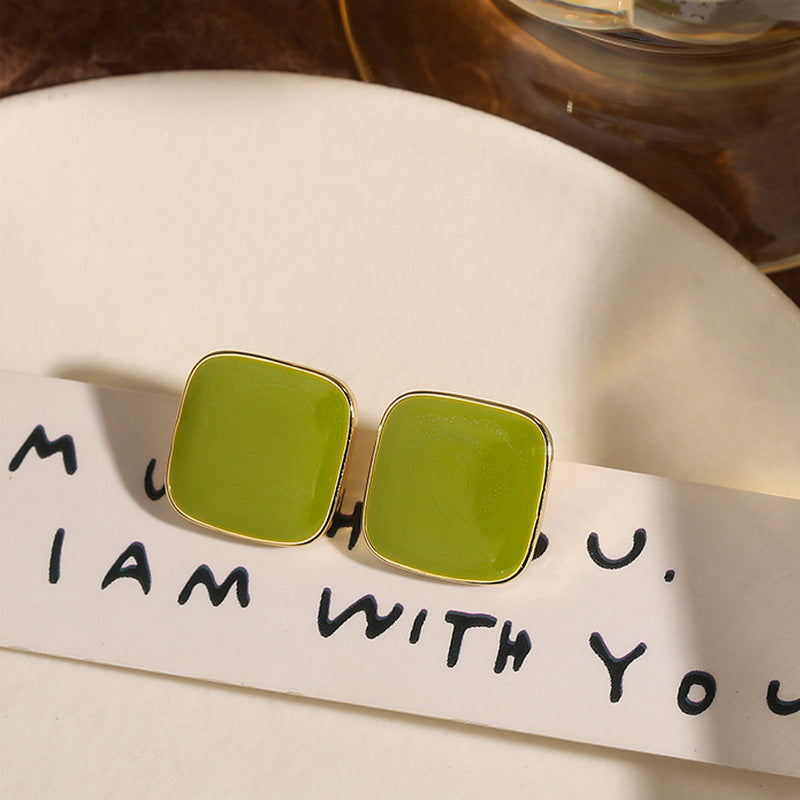 Green Square Earrings