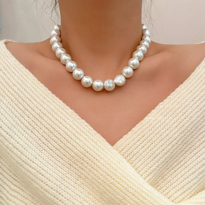 4mm 6mm 8mm 10mm 12mm 14mm White Glass Pearl Necklace for Women