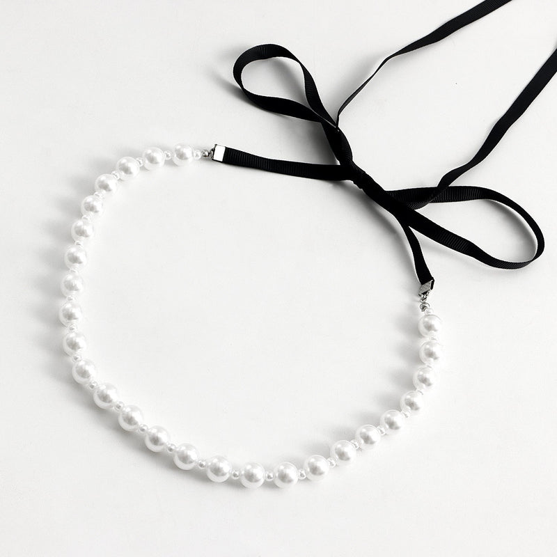 Vintage Long Bow Pearl Beaded Chain Choker DIY Lace