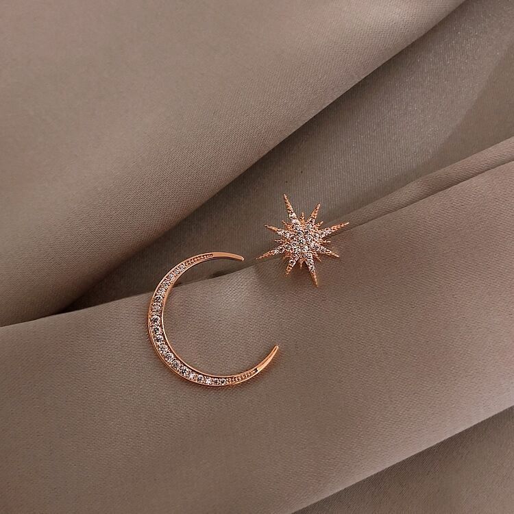 Crescent Moon Shooting Star Jewelry Stud Earrings