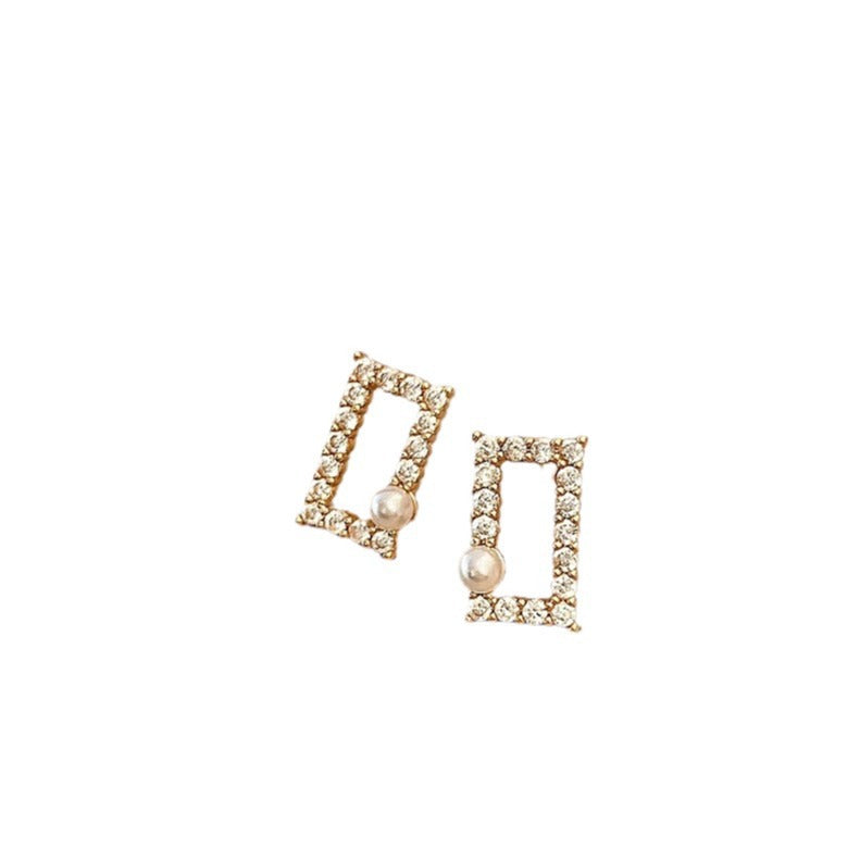 Rhinestone square Pearl Earrings