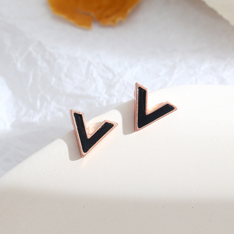 Initial Letter V Stud Earrings