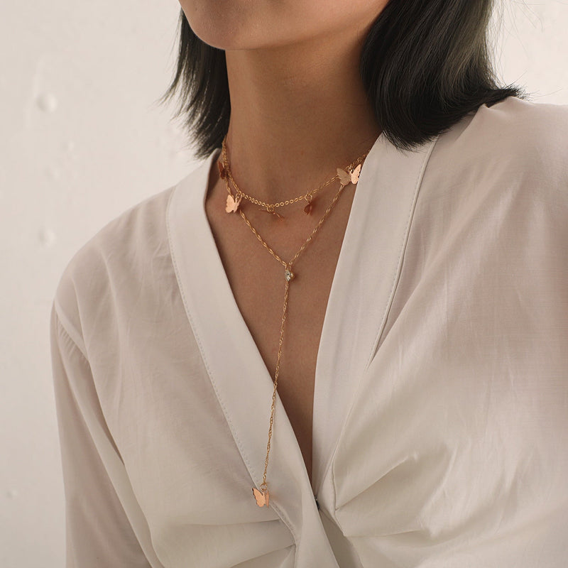 Double Layered Long Chain Necklace for Women
