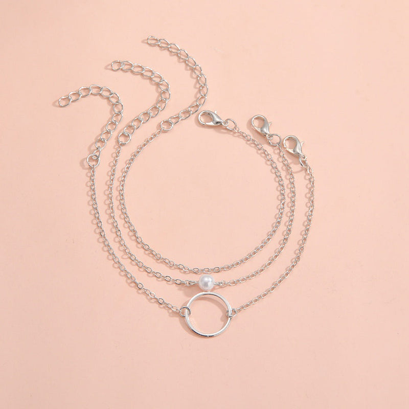 Round Charm Layered Chain Bracelet Set