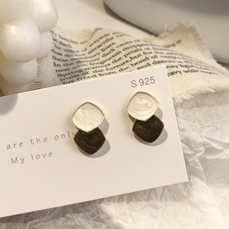 Enamel Double Square Geometric Earrings