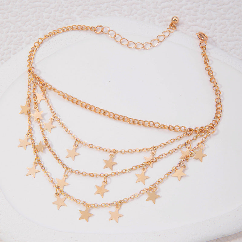 Double Layer Anklet Chain Star Tassel Chain Anklet Jewelry