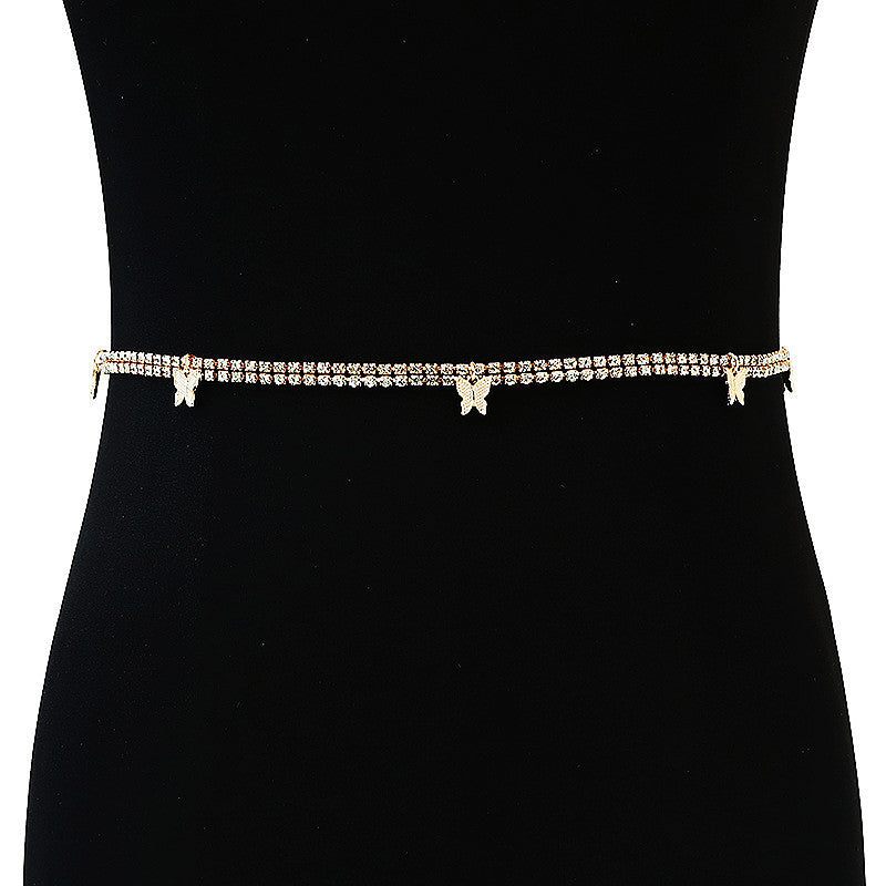 Rhinestone Butterfly Pendant Waist Chain Women Personality Versatile Body Chains