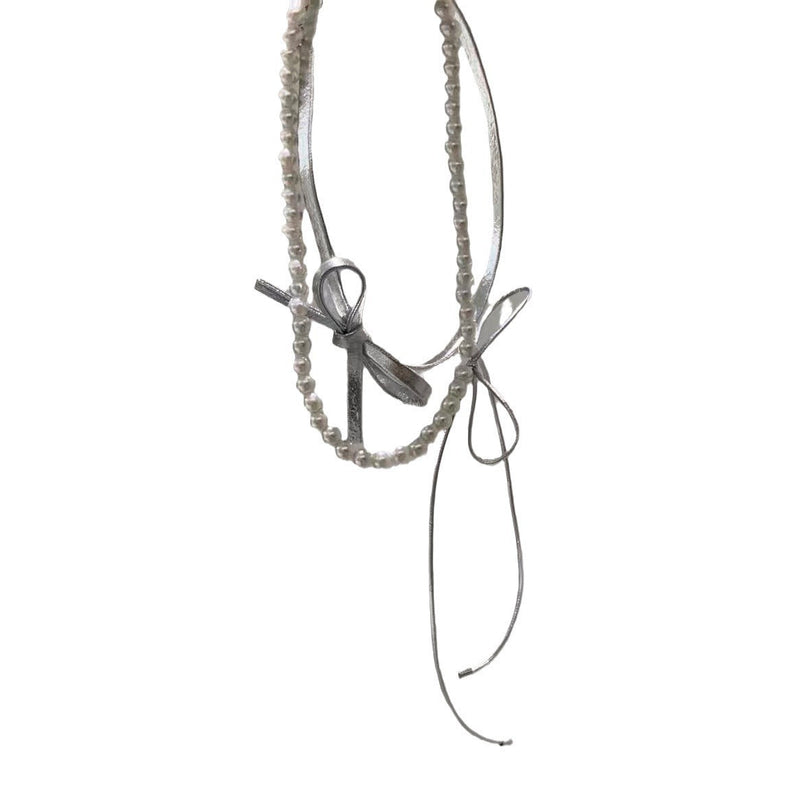 Double-layer Pearl Leather butterfly Collar Necklace Jewelry