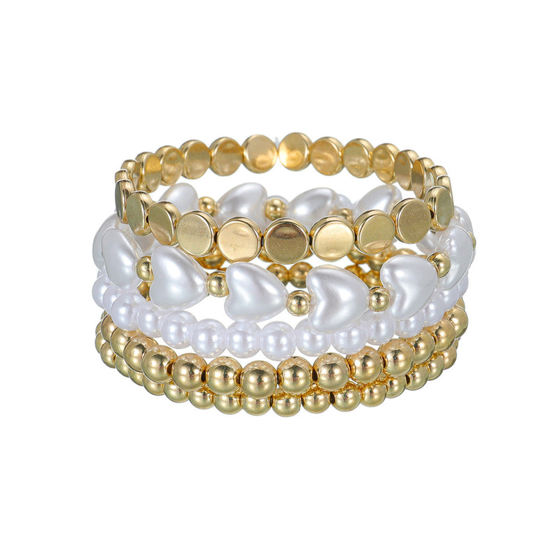Pearl Elastic Round Beads Bracelet Set