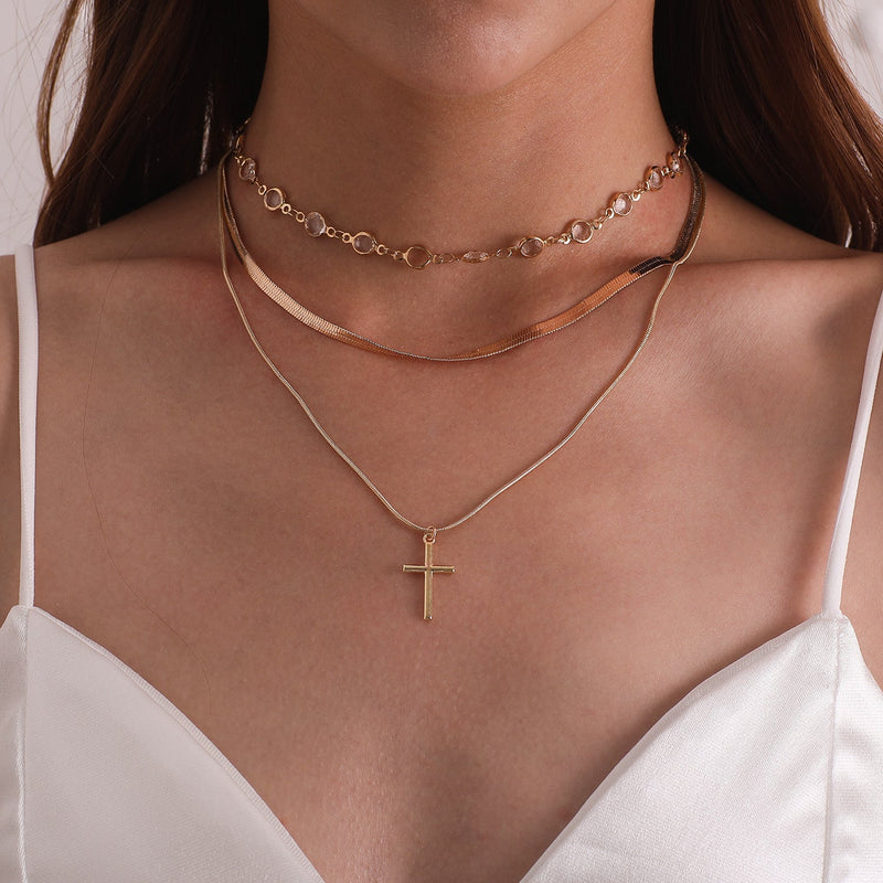 Cross Pendant Snake Bone Chain Necklace for Women