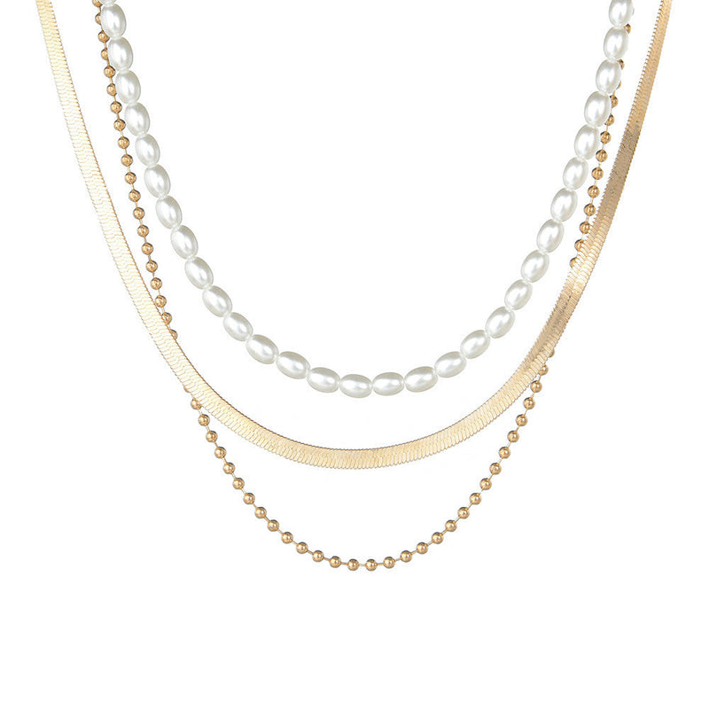 Multilayers Snake Chain Pearl Necklace