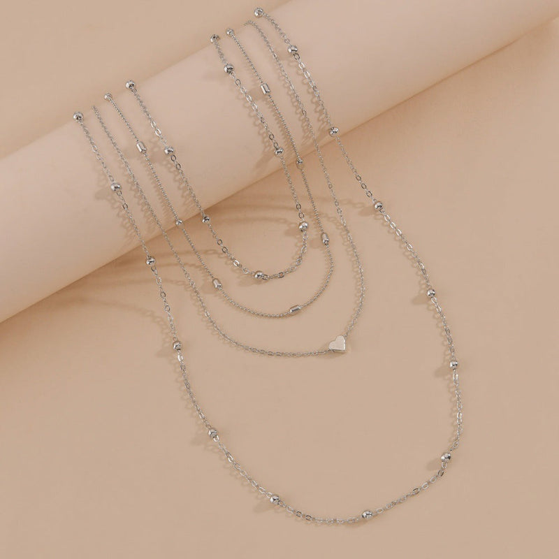 Fashion Jewelry Heart Pendant Chain Layered Set Necklace