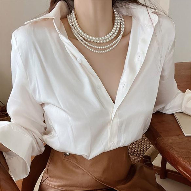 Vintage Layered Pearl Choker Necklace Double Strand