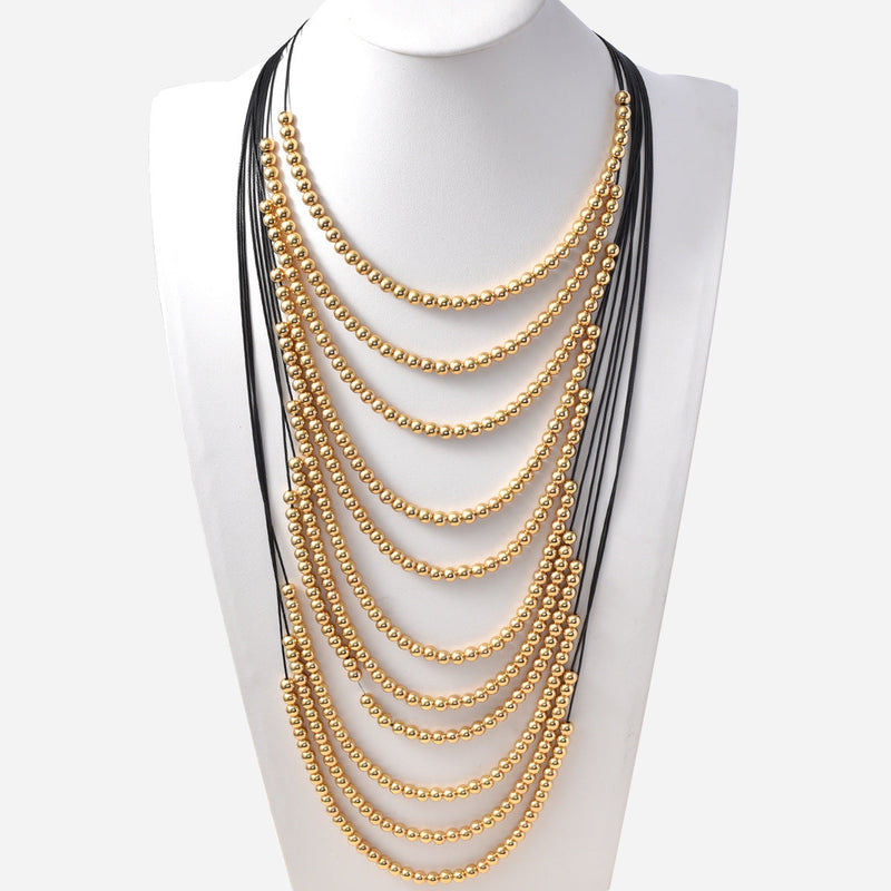 Multi-Layered Necklace Gold Silver Beaded Chains Necklace Sweater Chain