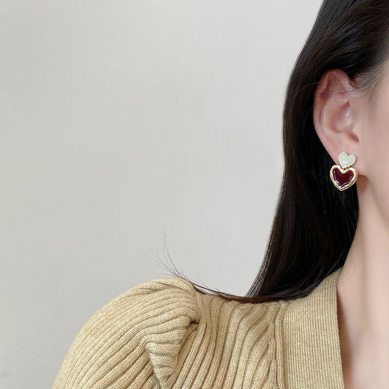 Small Cute Double Heart Stud Earrings