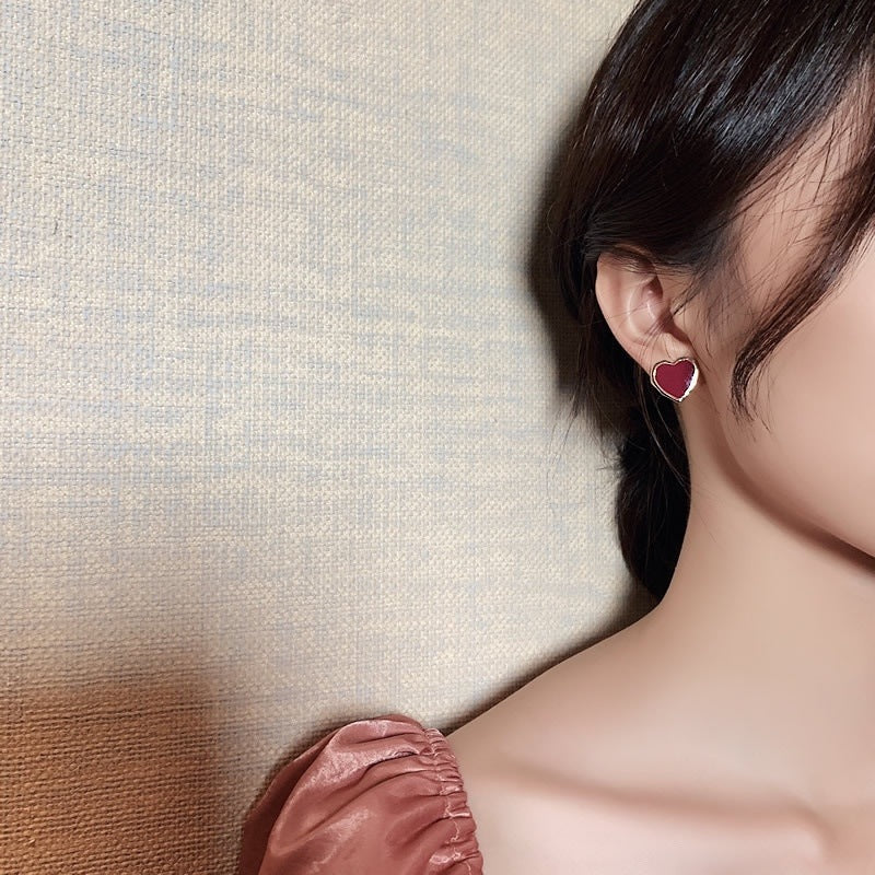 Red Enamel Heart Earrings