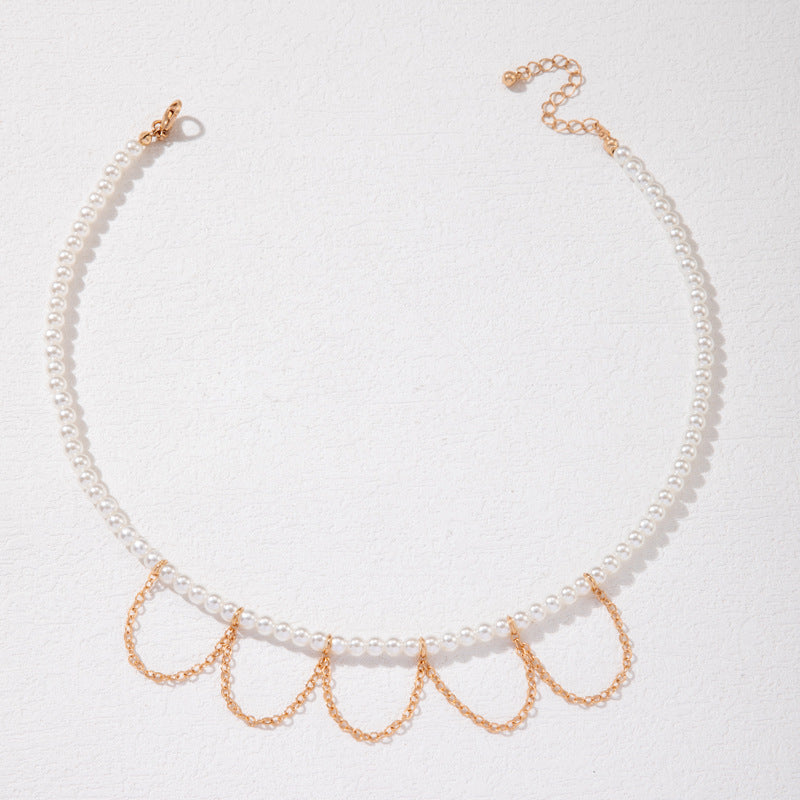 Tassel Round Pearl Choker Chain Pendant Necklace