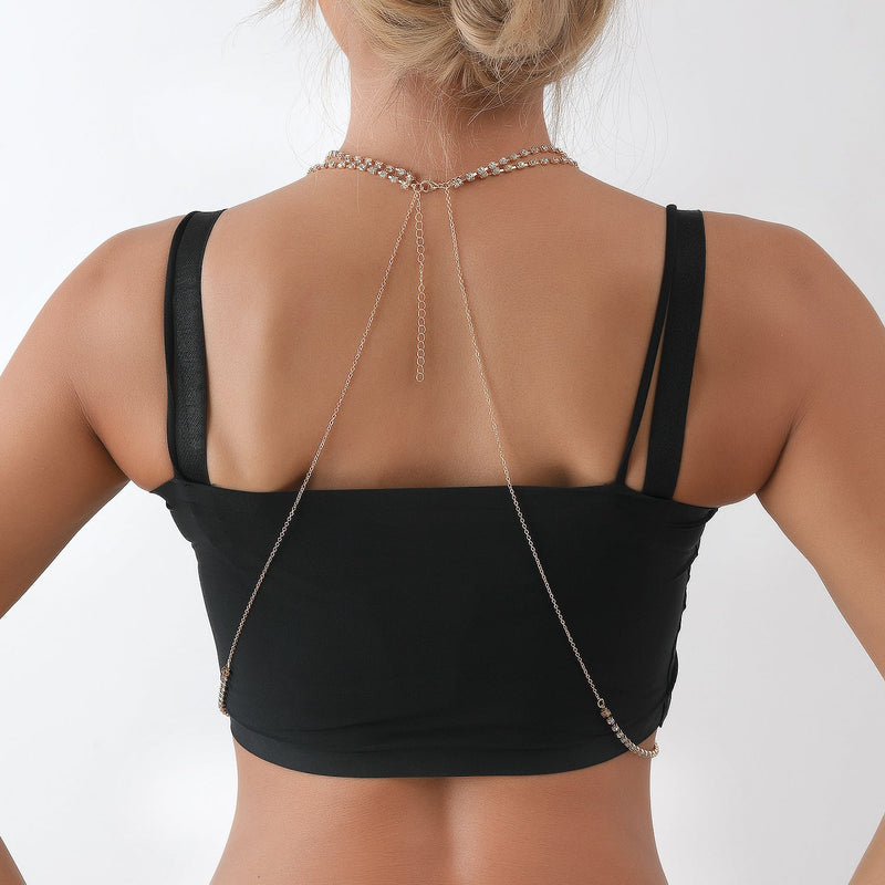 Women Rhinestone Long Necklace Breast Chain