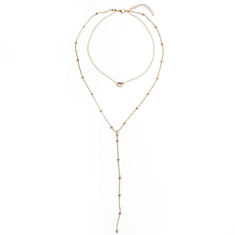 Heart Charm Beaded Long Chain Necklace