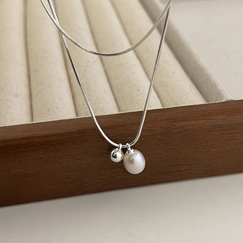 Double Layers Chain Pearl Pendant Necklace