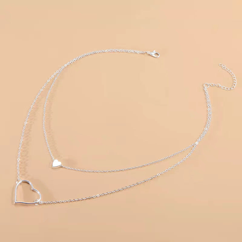 Heart Pendant Double Layer Chains Necklaces