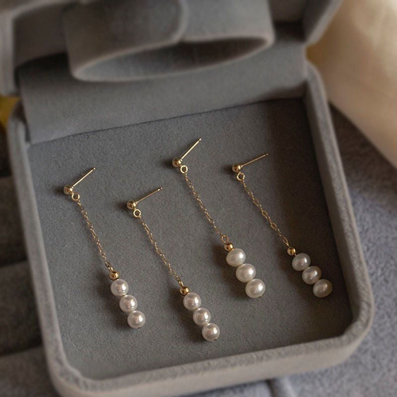 Long Chain Shell Pearl Drop Earrings