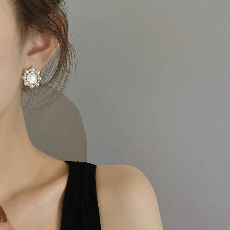 Opal Pearl Oval Geometric Earrings