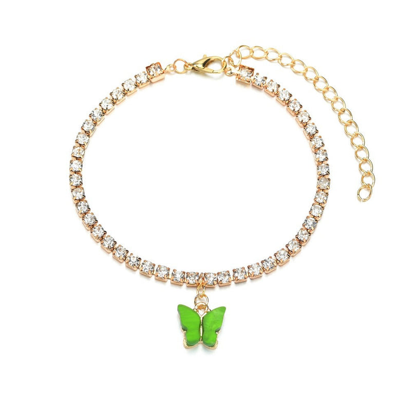 Shiny Rhinestone Chain Butterfly Ankle Jewelry