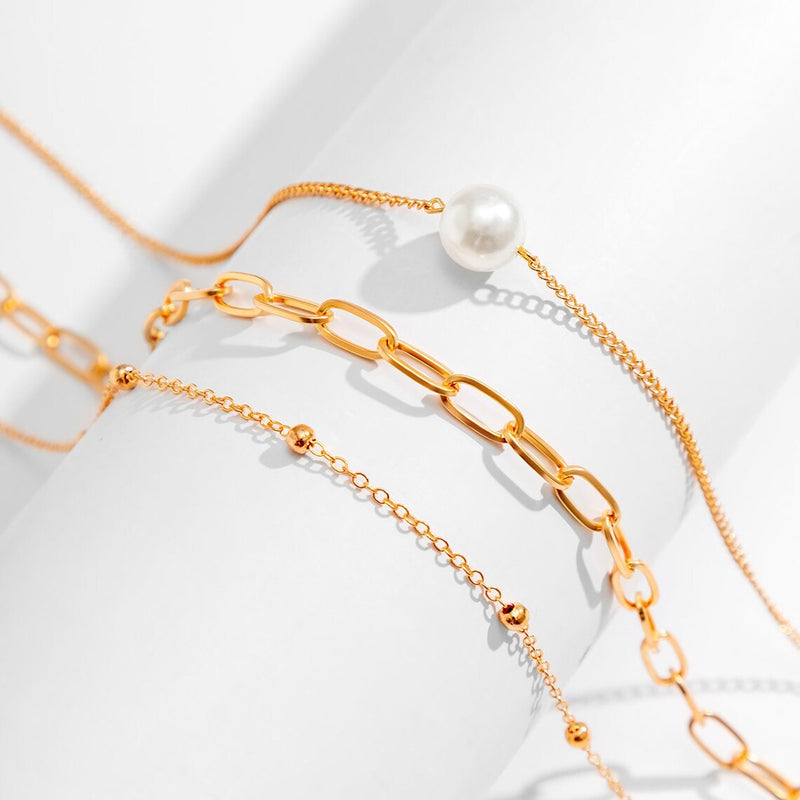 Vintage Pearl Charm Layered Fashion Necklace Statement Jewelry