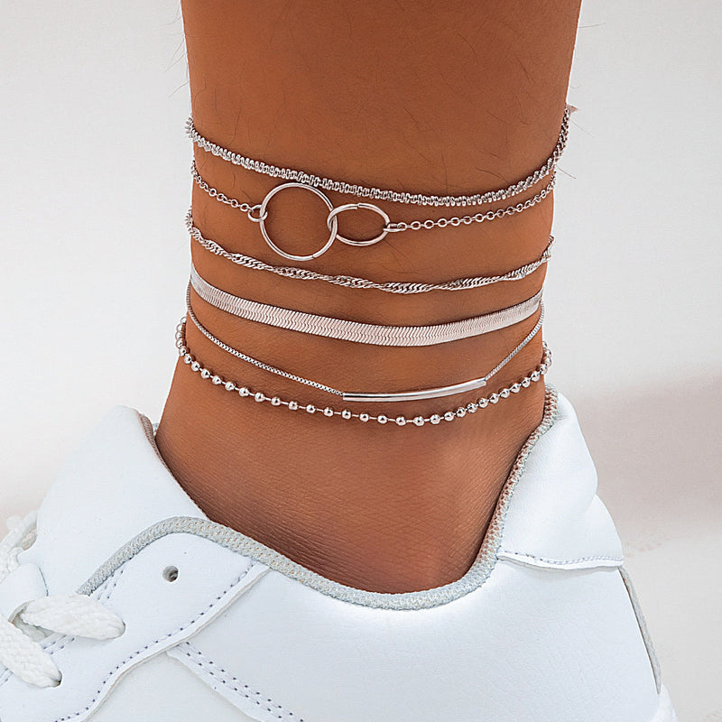 Layer Beaded Layer Chain Anklet Jewelry