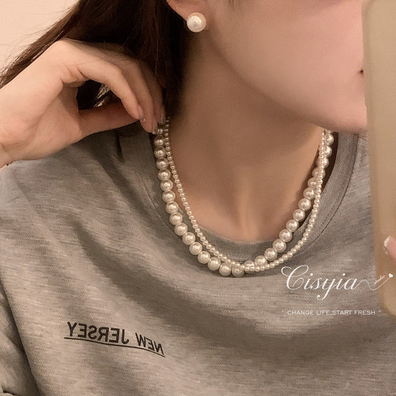 Double Pearl Necklace Court Style Necklace