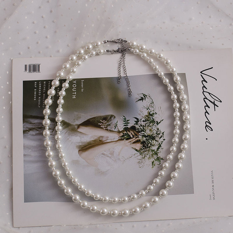 Double Layer Ivory Pearl Chain Necklace Wedding Jewelry