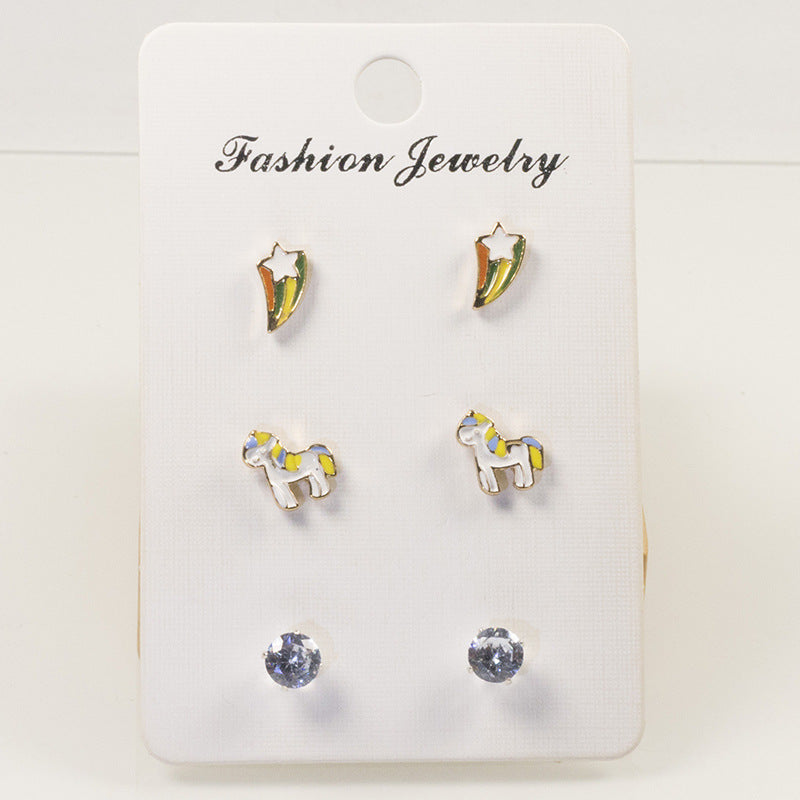 Rainbow pony stud earrings set